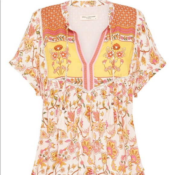 ✨🌙 Spell Portobello Road Short Sleeve Blouse in Honey Dew size S - Picture 4 of 16